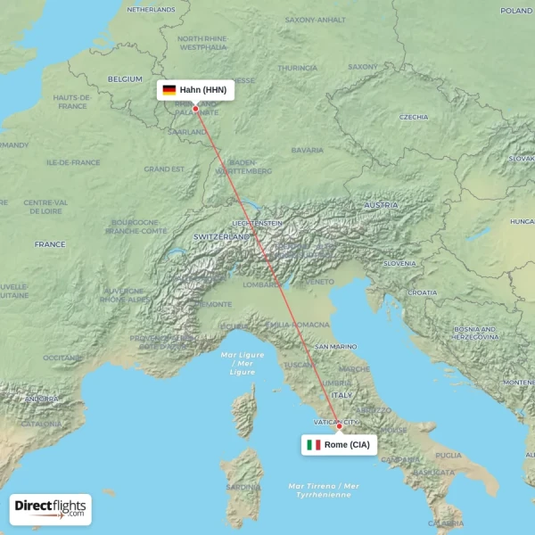 Rome - Hahn direct flight map