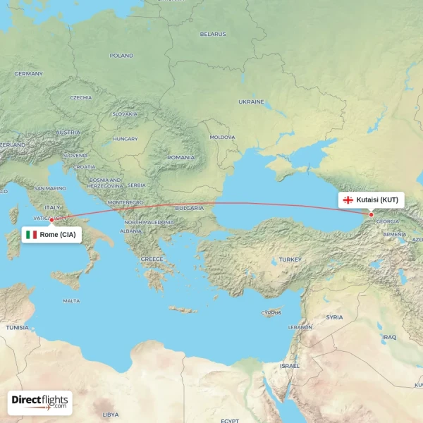 Rome - Kutaisi direct flight map