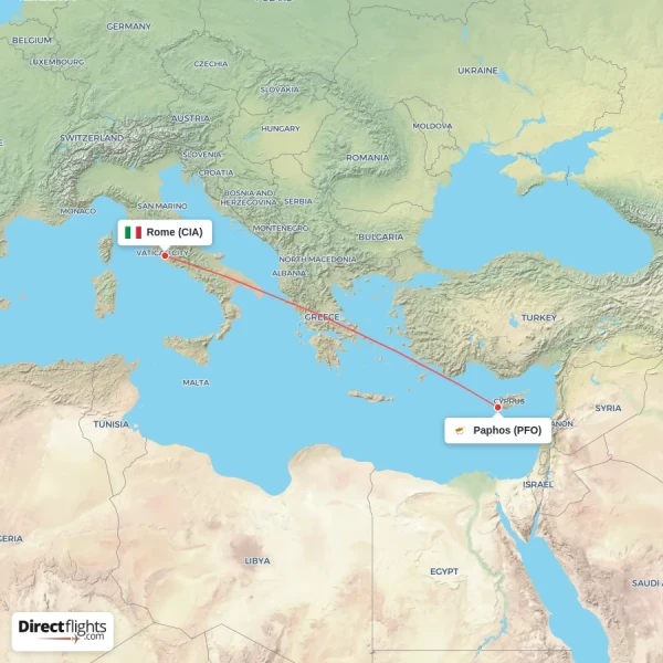 Rome - Paphos direct flight map