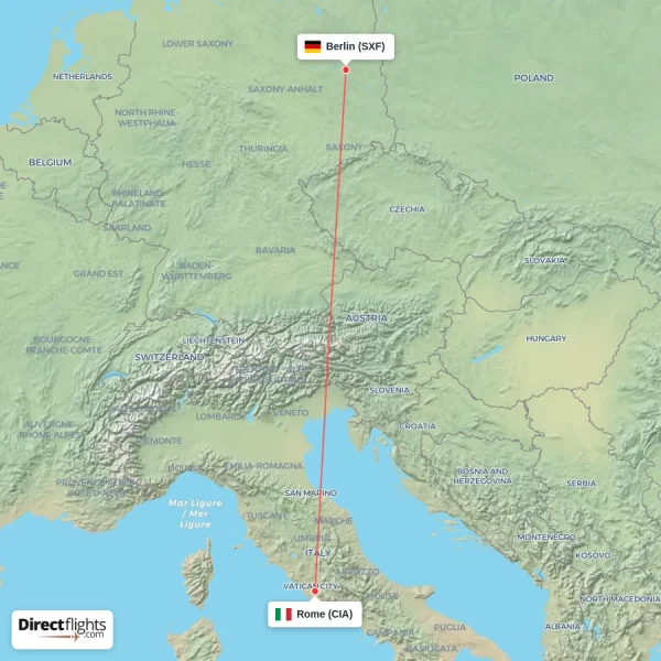 Rome - Berlin direct flight map
