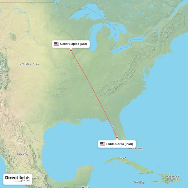 Cedar Rapids - Punta Gorda direct flight map