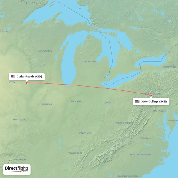 Cedar Rapids - State College direct flight map