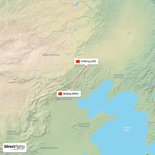 Chifeng - Beijing direct flight map