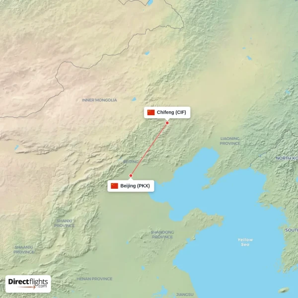 Chifeng - Beijing direct flight map