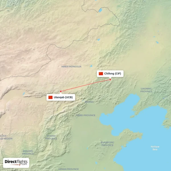 Chifeng - Ulanqab direct flight map