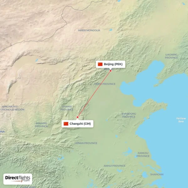 Changzhi - Beijing direct flight map