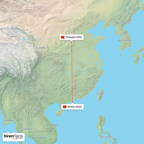 Changzhi - Zhuhai direct flight map