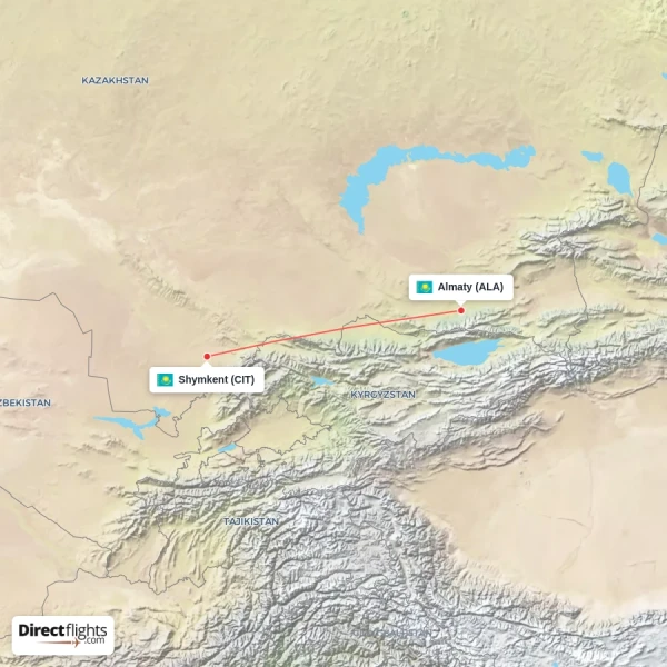 Shymkent - Almaty direct flight map