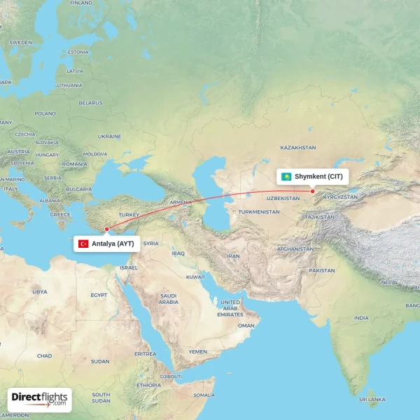Shymkent - Antalya direct flight map