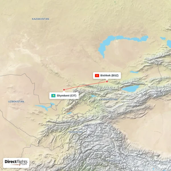 Shymkent - Bishkek direct flight map