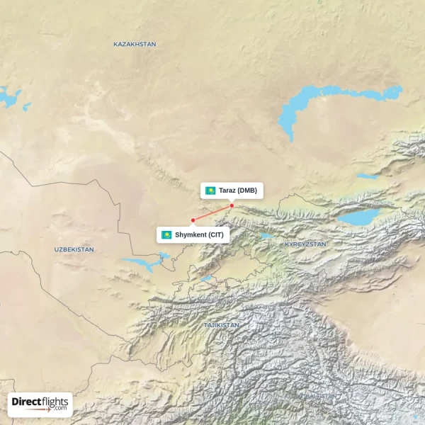 Shymkent - Taraz direct flight map