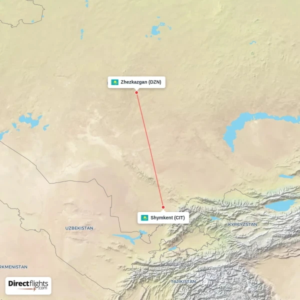 Shymkent - Zhezkazgan direct flight map