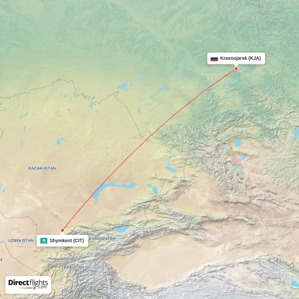 Shymkent - Krasnojarsk direct flight map