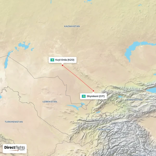 Shymkent - Kzyl-Orda direct flight map