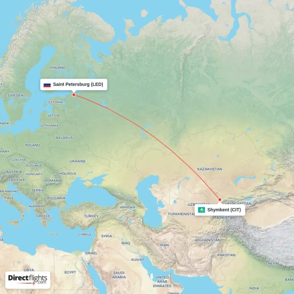 Shymkent - Saint Petersburg direct flight map