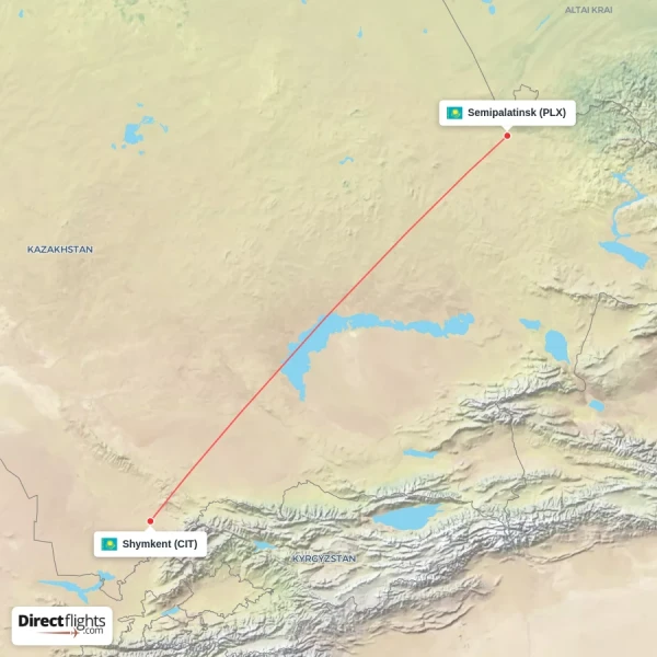 Shymkent - Semipalatinsk direct flight map