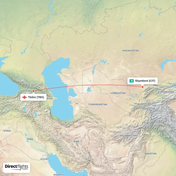 Shymkent - Tbilisi direct flight map