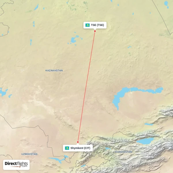 Shymkent - TSE direct flight map