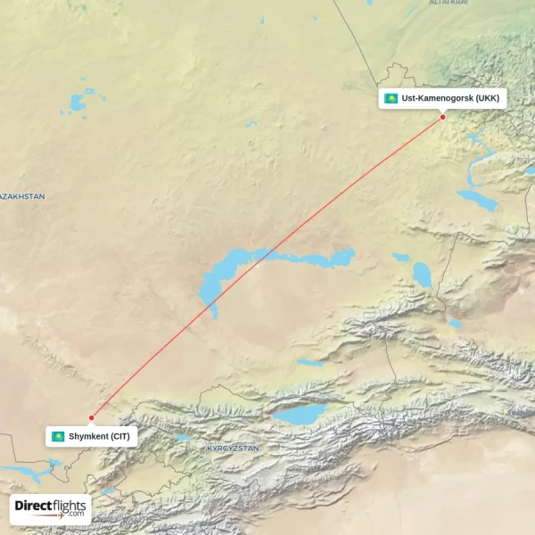 Shymkent - Ust-Kamenogorsk direct flight map