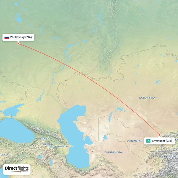 Shymkent - Zhukovsky direct flight map