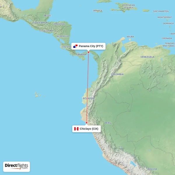 Chiclayo - Panama City direct flight map
