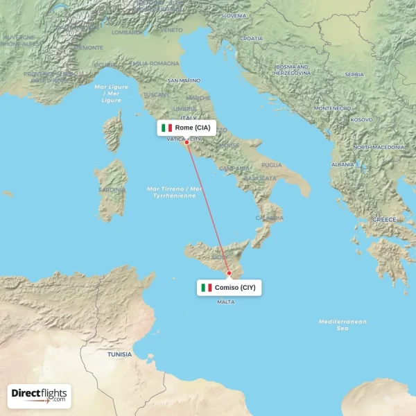 Comiso - Rome direct flight map
