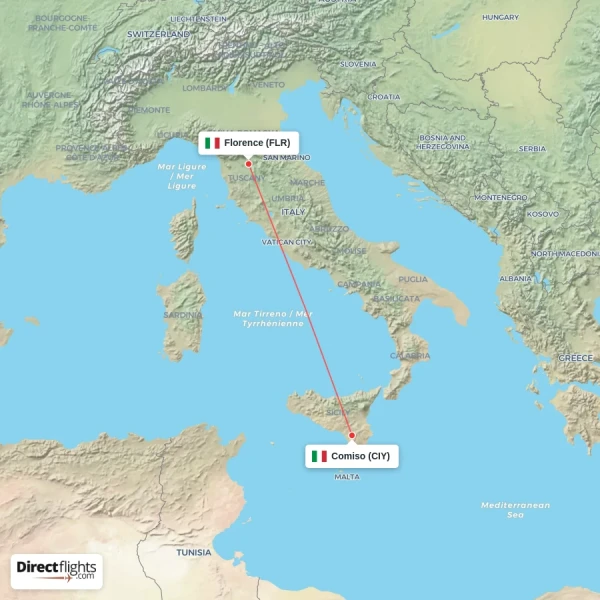 Comiso - Florence direct flight map