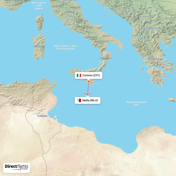 Comiso - Malta direct flight map