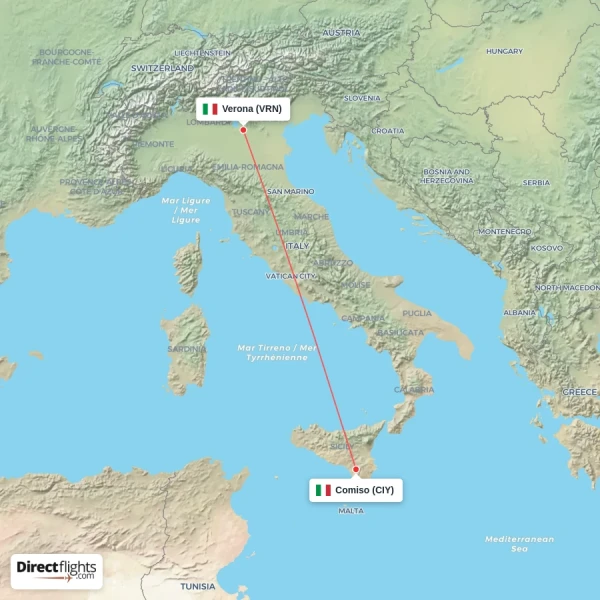 Comiso - Verona direct flight map