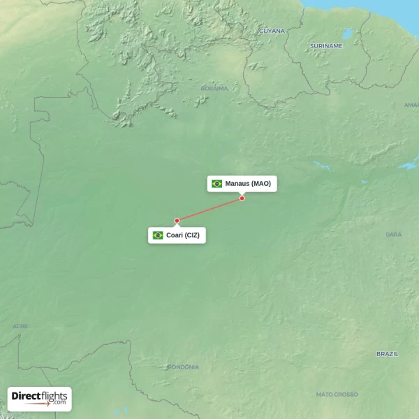Coari - Manaus direct flight map