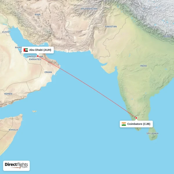 Coimbatore - Abu Dhabi direct flight map