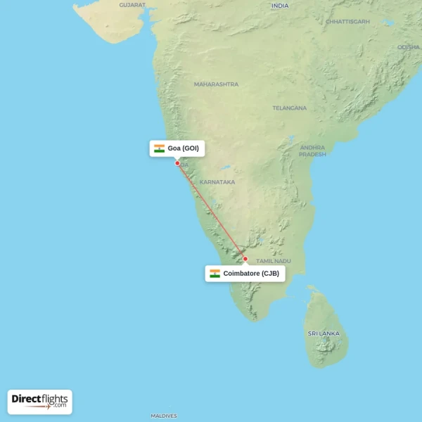 Coimbatore - Goa direct flight map