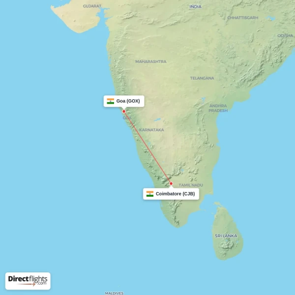 Coimbatore - Goa direct flight map
