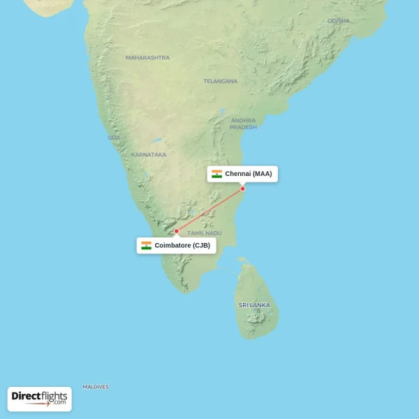 Coimbatore - Chennai direct flight map