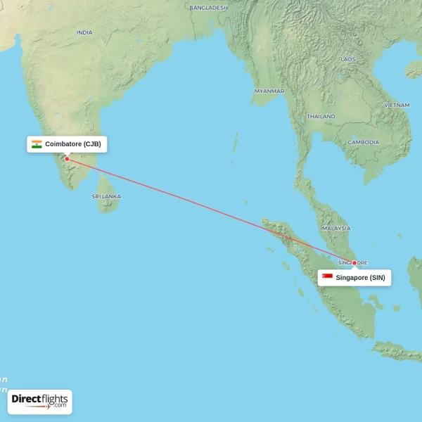 Coimbatore - Singapore direct flight map