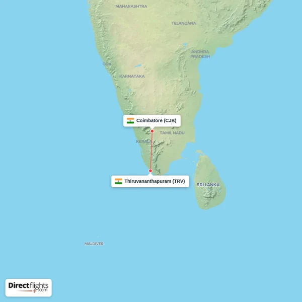 Coimbatore - Thiruvananthapuram direct flight map