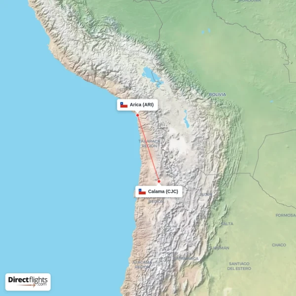 Calama - Arica direct flight map