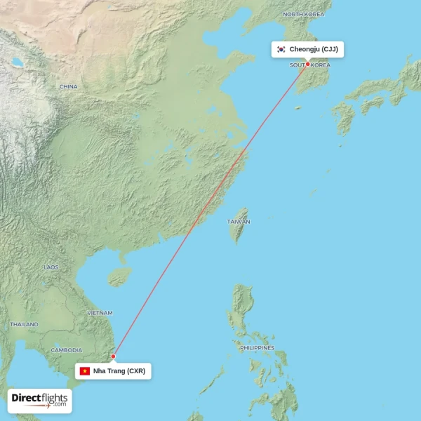 Cheongju - Nha Trang direct flight map