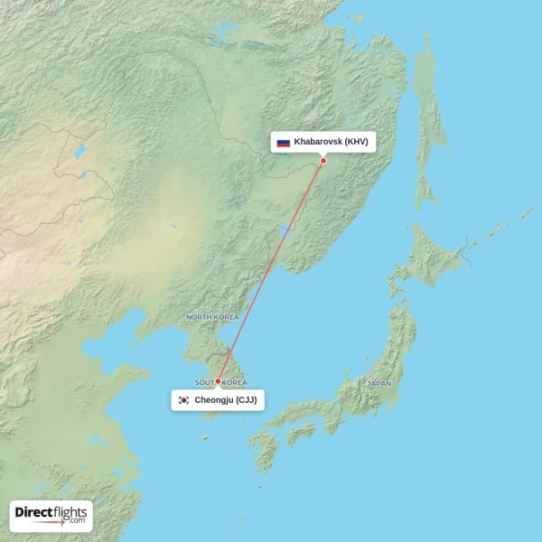 Cheongju - Khabarovsk direct flight map