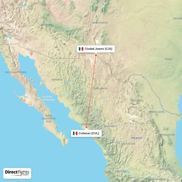 Ciudad Juarez - Culiacan direct flight map