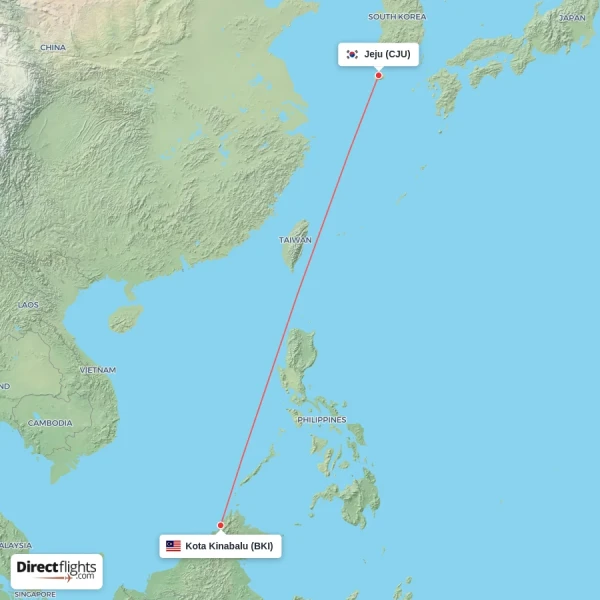 Jeju - Kota Kinabalu direct flight map