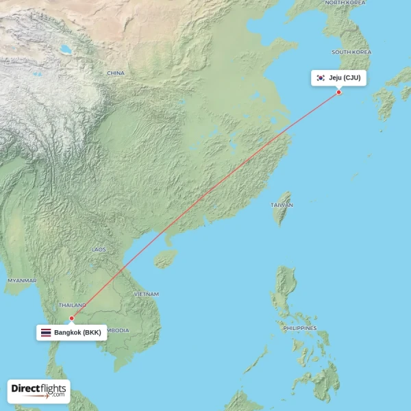 Jeju - Bangkok direct flight map