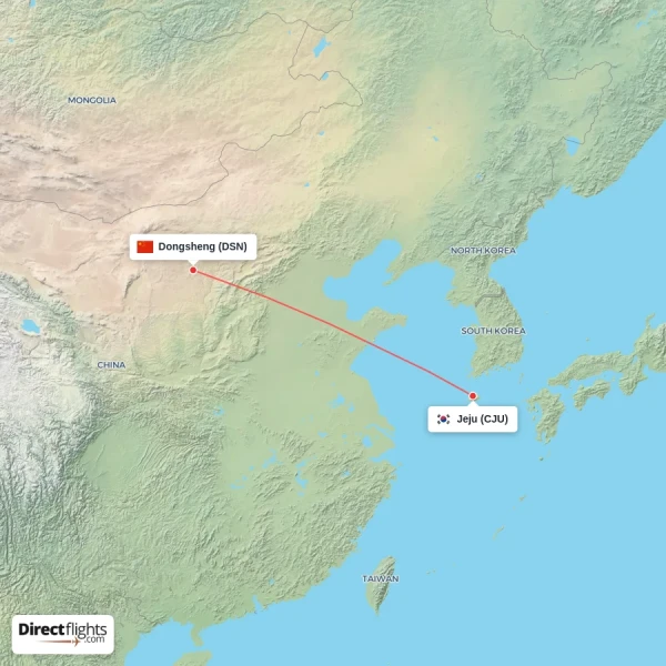 Jeju - Dongsheng direct flight map