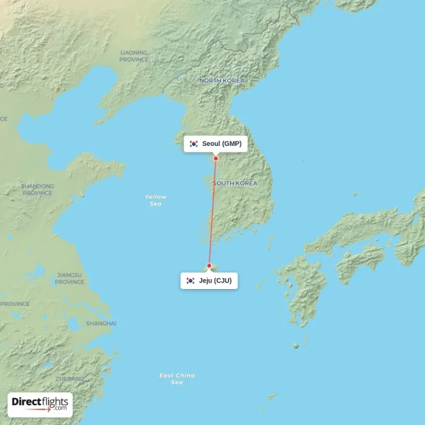 Jeju - Seoul direct flight map