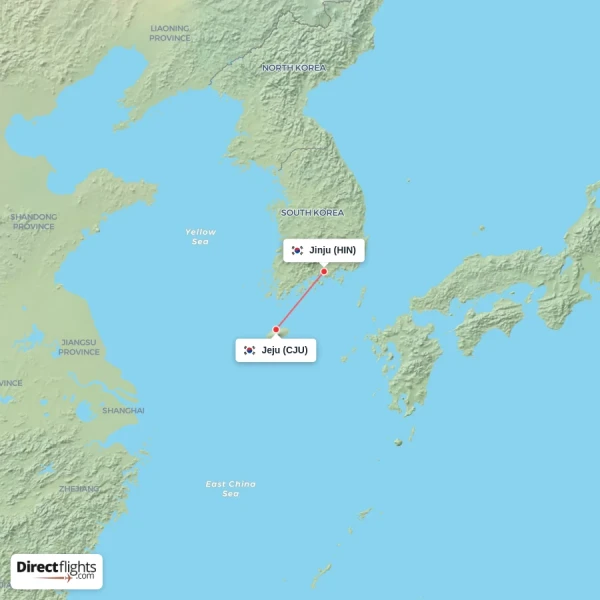 Jeju - Jinju direct flight map