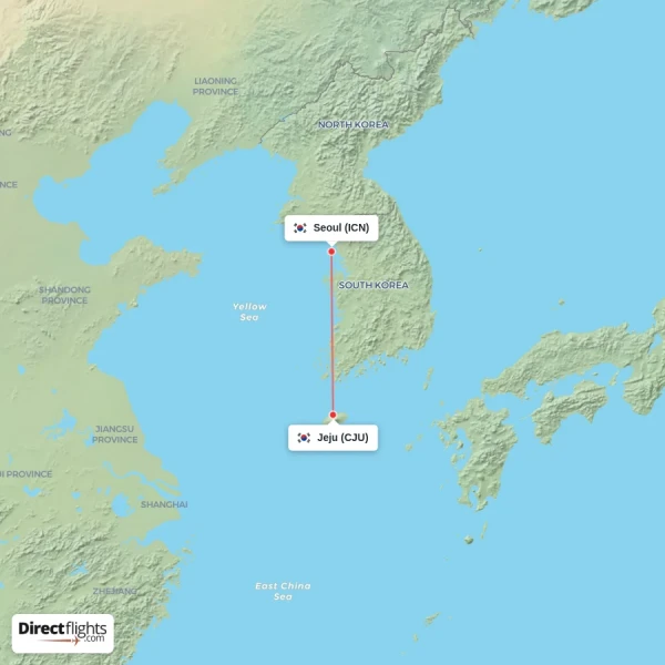 Jeju - Seoul direct flight map