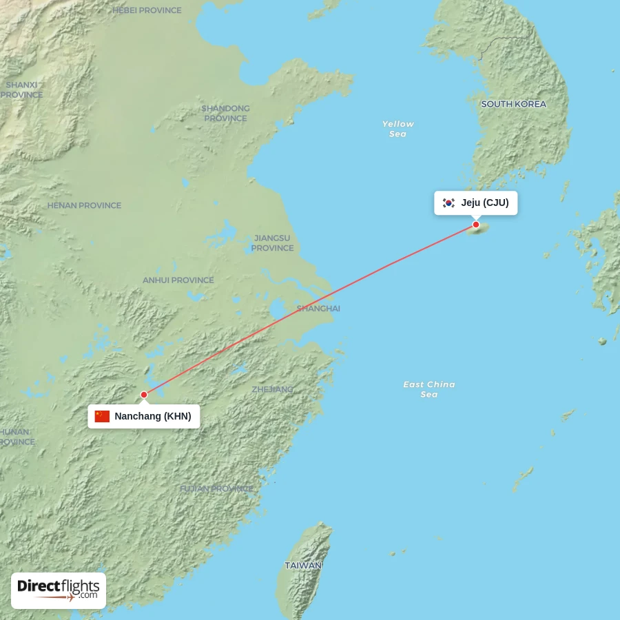 CJU - KHN route map
