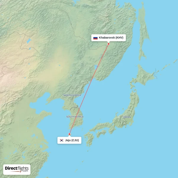Jeju - Khabarovsk direct flight map