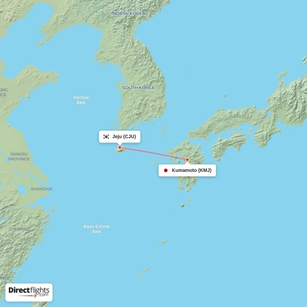 Jeju - Kumamoto direct flight map
