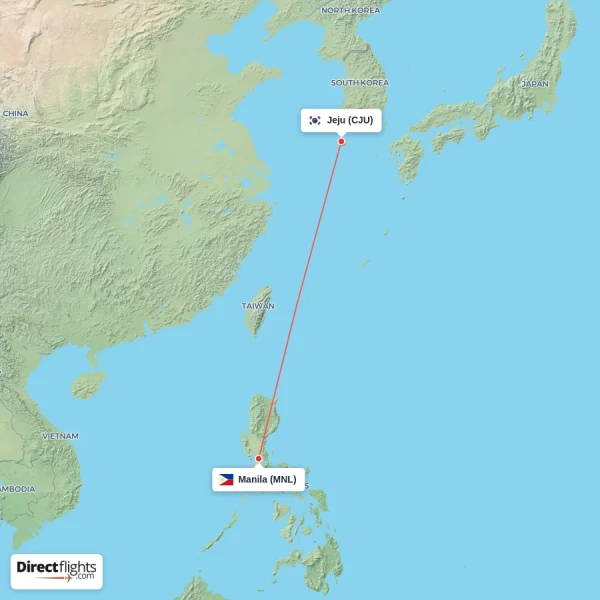 Jeju - Manila direct flight map